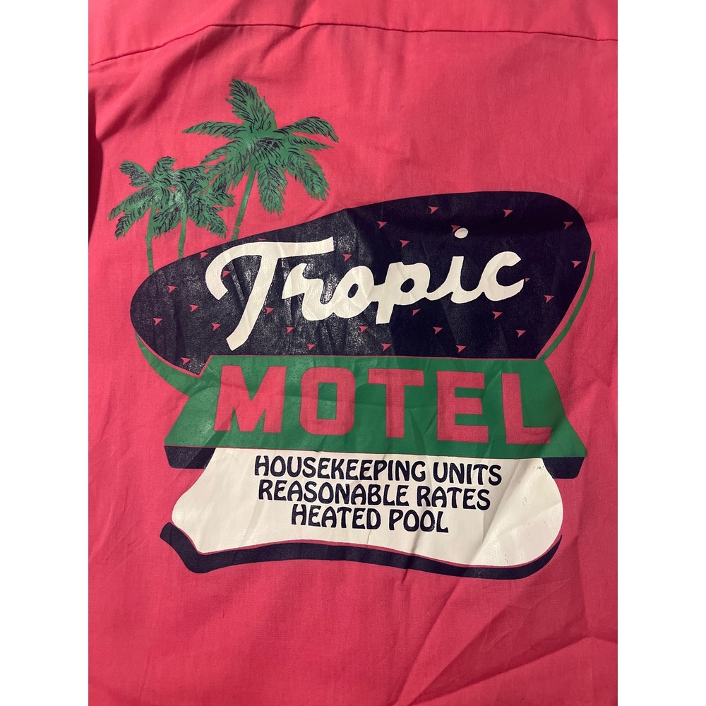 Cruisin USA Bowling Shirt Mens Medium Pink Good Tropic Motel Graphic Rockabilly